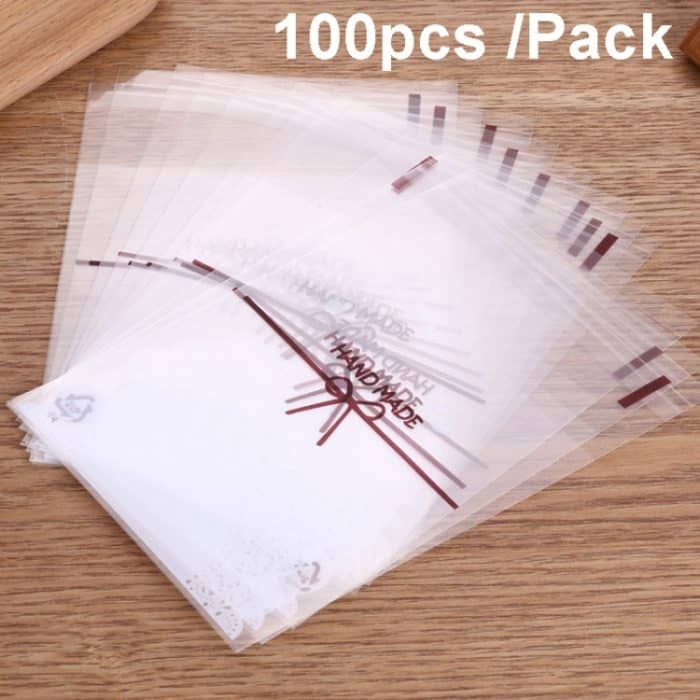 Selbstklebende Keksbeutel mit weißer Spitze und Schleife, Backverpackung, 100pcs /Pack 7x7cm, 100pcs /Pack 10x10cm, 100pcs /Pack 15x15cm – Bild 1