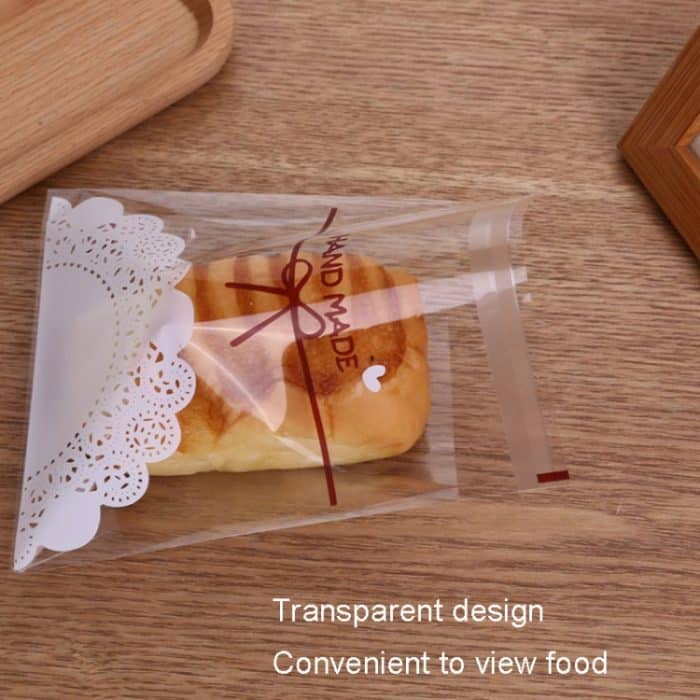 Selbstklebende Keksbeutel mit weißer Spitze und Schleife, Backverpackung, 100pcs /Pack 7x7cm, 100pcs /Pack 10x10cm, 100pcs /Pack 15x15cm – Bild 4