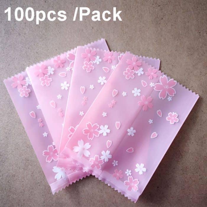 Backverpackung, mattierte, maschinenversiegelte Beutel, Keksbeutel mit Kirschblütenmuster, 100pcs /Pack 5.5x8.5cm, 100pcs /Pack 7x10cm – Bild 1