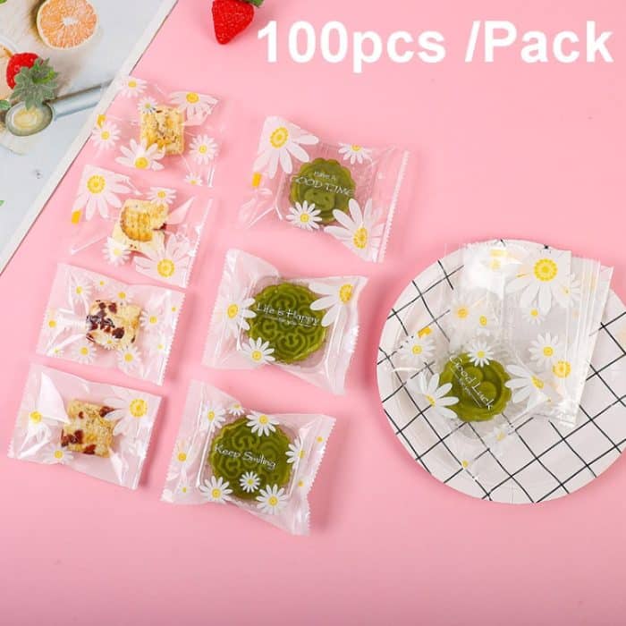 Keksverpackungsbeutel mit Gänseblümchenmuster, maschinenverschließbare Snackbeutel, 100pcs /Pack 4x9.5cm, 100pcs /Pack 5.5x8.5cm, 100pcs /Pack 7x10cm, 100pcs /Pack 9x11.5cm, 100pcs /Pack 10x13.5cm, 100pcs /Pack 11x15cm – Bild 1