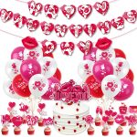 Valentinstag-Party-Dekorationsset, 1 Banner + 20 Stück Latexballons + 16 Stück Kuchendeckel