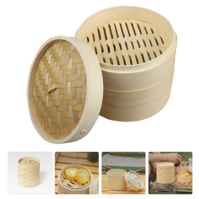 Bambus-Brötchen-Dampfgarer, asiatischer Lebensmittel-Veggie-Dampfkorb, 21cm Cover, 21cm Cage, 27cm Cover, 27cm Cage – Bild 2