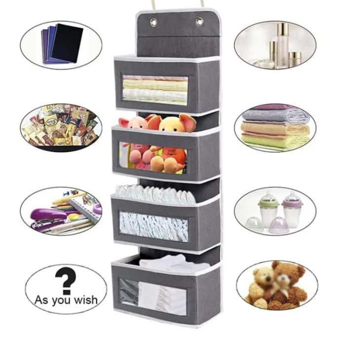 GD03 Wandmontierte Stoff-Aufbewahrungstasche, Kleiderschrank, Zimmertür hinter Hängetasche, Gray 4-grids, Beige 4-grids, Brown 4-grids, Black 4-grids, 4+1 Gray, 4+1 Beige, Wave Pattern 4-grids, Lantern Flower 4-grids – Bild 8