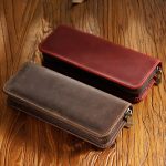 Quadratisches Federmäppchen aus Crazy Horse-Leder im Retro-Stil, echtes Leder mit Reißverschluss, Stiftbox – Bild 3