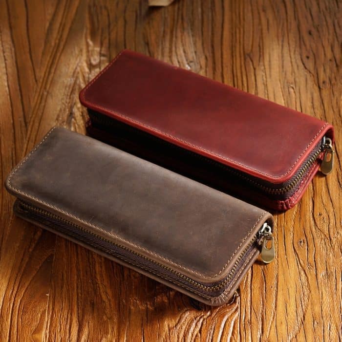 Quadratisches Federmäppchen aus Crazy Horse-Leder im Retro-Stil, echtes Leder mit Reißverschluss, Stiftbox – Bild 3