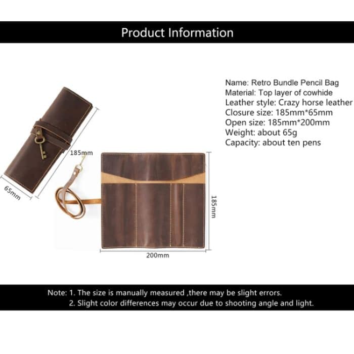 Retro Echtleder Stift Vorhang Federmäppchen Krawattenseil mit Schlüssel – Bild 6