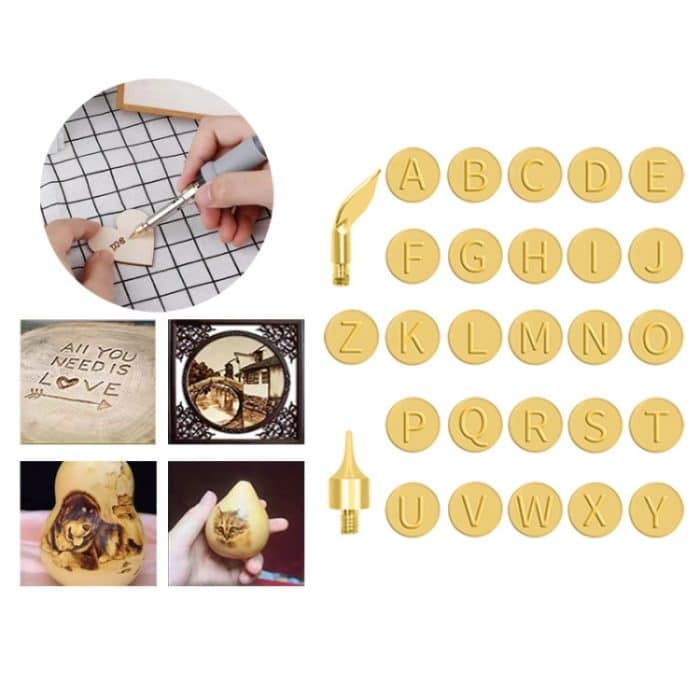 TBD06044252.jpg 28-in-1 Holzbrennlötspitzen, Großbuchstaben, gemeißelte Spitzen, Klingen, Brandmalerei-Werkzeug – Bild 1