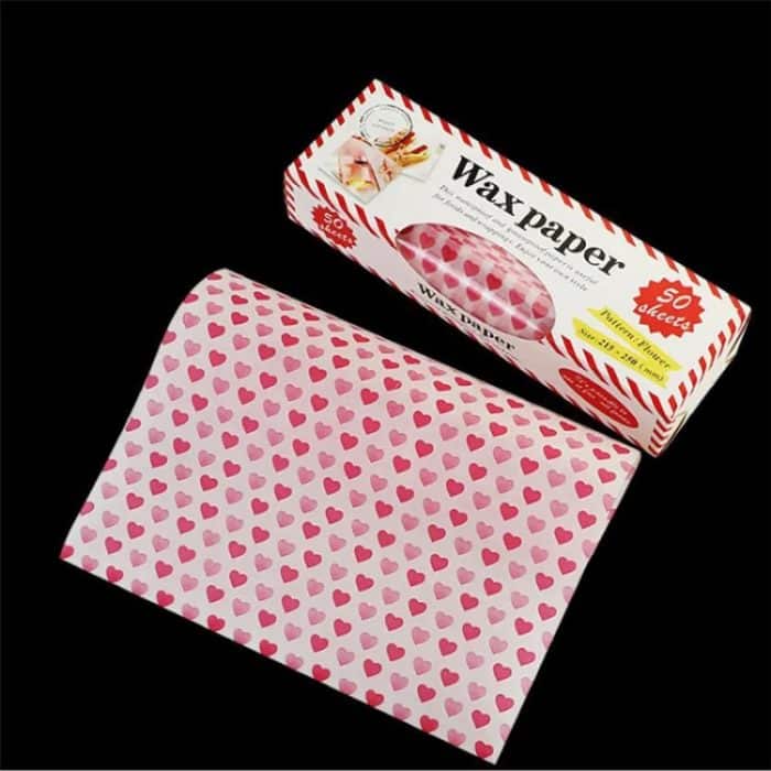 TBD0604426001.jpg 50 Blatt/Packung, Lebensmittelverpackungspapier, Backwachspapier, fettdichte, wasserdichte Einlagen, Heart, Stamp, Rose, Macaron – Bild 1