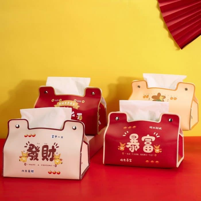 Neue Jahr Nette Tissue Box Wasserdichte Tissue Box Schlafsaal Auto Tragen Wohnzimmer Universal Tissue Box, Wealthy, Get Rich, Good Luck, Golden – Bild 2