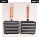 Gusseisen-Grillpfanne, 4-Gitter-Antihaft-Wurstgrillpfanne mit Holzgriff – Bild 5