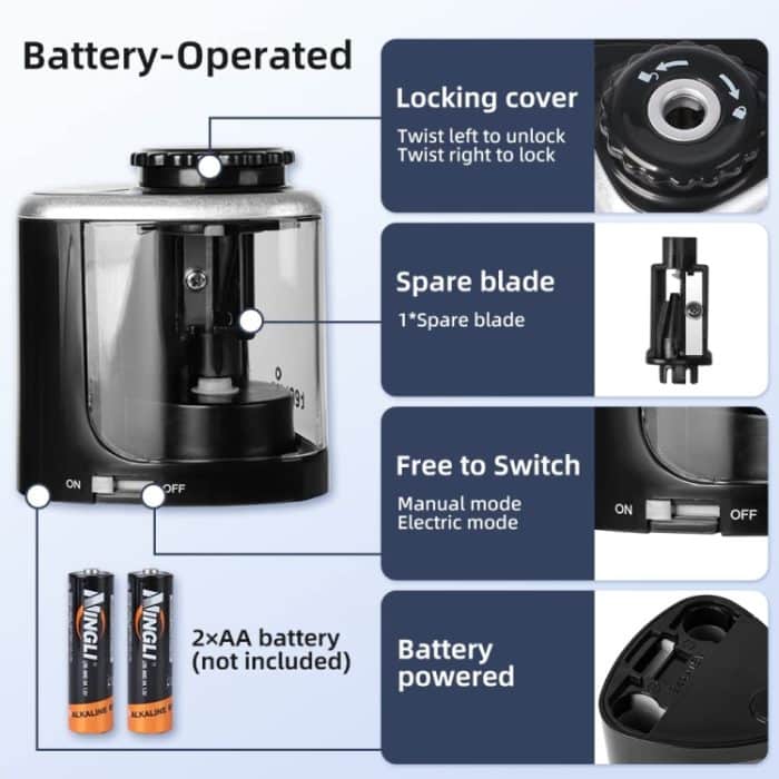 TENWIN Elektrischer Bleistiftspitzer Student Stationery Halbautomatische Spitzer Batteriemodell – Bild 7
