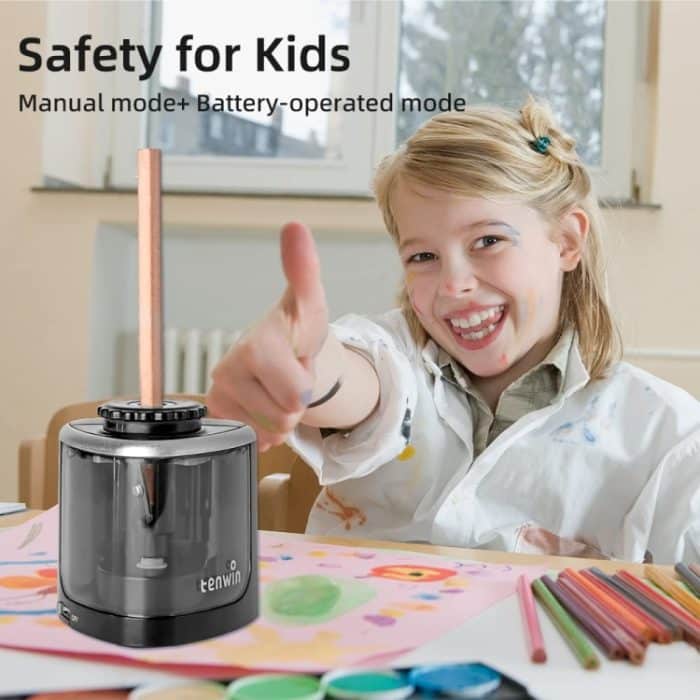 TENWIN Elektrischer Bleistiftspitzer Student Stationery Halbautomatische Spitzer Batteriemodell – Bild 8