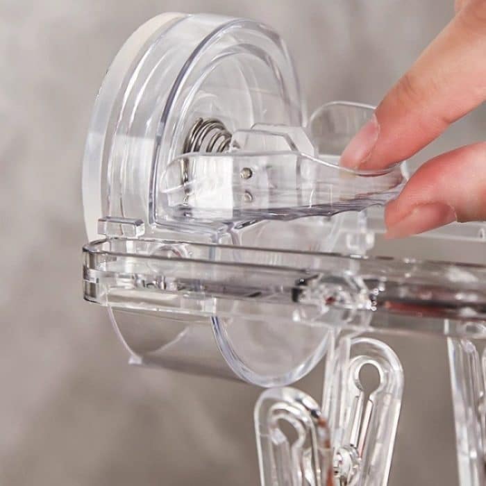 Kleiderständer mit Saugnapf, mehrere Clips, Wandmontage, für drinnen und draußen, Balkon, multifunktionaler faltbarer Kleiderbügel – Bild 4