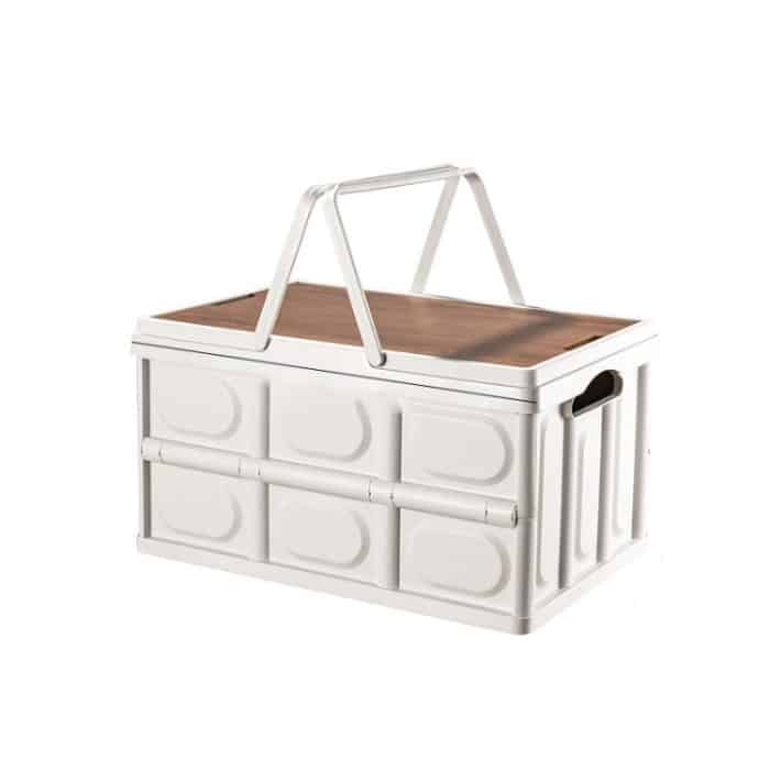 TBD0604503101.jpg Faltbarer Outdoor-Camping-Aufbewahrungskoffer, Auto-Aufbewahrungsbox, Organizer mit Holzdeckel, Small White, Small Black, Small Green, Large White, Large Black, Large Green – Bild 1