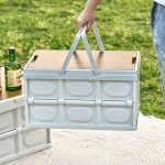 Faltbarer Outdoor-Camping-Aufbewahrungskoffer, Auto-Aufbewahrungsbox, Organizer mit Holzdeckel, Small White, Small Black, Small Green, Large White, Large Black, Large Green – Bild 6