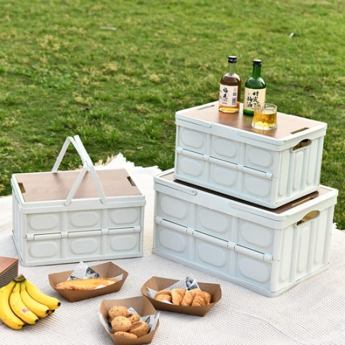 Faltbarer Outdoor-Camping-Aufbewahrungskoffer, Auto-Aufbewahrungsbox, Organizer mit Holzdeckel, Small White, Small Black, Small Green, Large White, Large Black, Large Green – Bild 7
