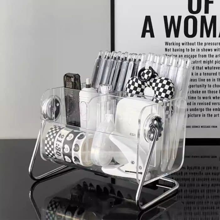 TBD0604503201A.jpg 360 Grad drehbare Acryl-Fernbedienungs-Aufbewahrungsbox für Schreibwaren mit 6 Fächern – Bild 1