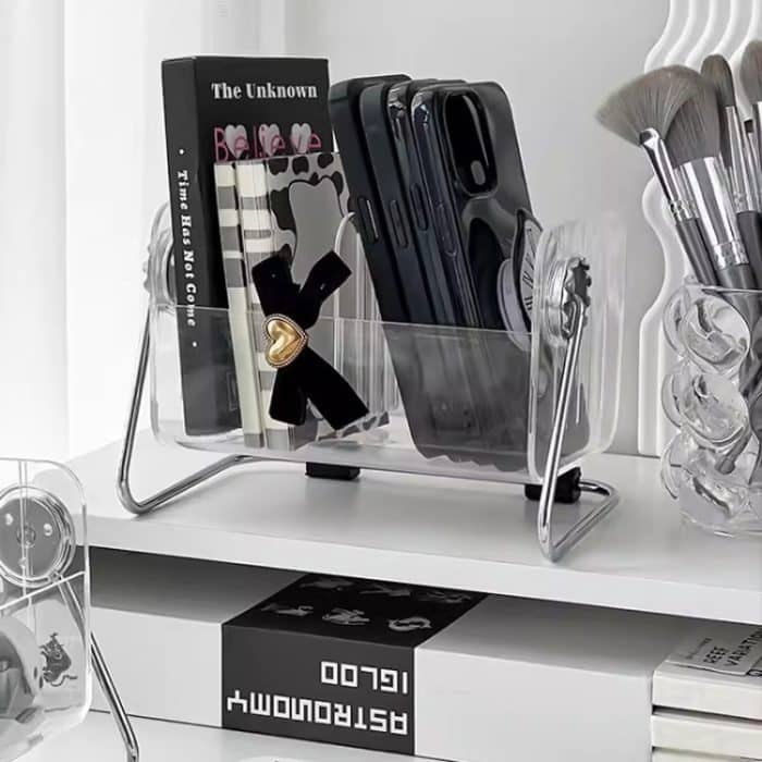 360 Grad drehbare Acryl-Fernbedienungs-Aufbewahrungsbox für Schreibwaren mit 6 Fächern – Bild 6