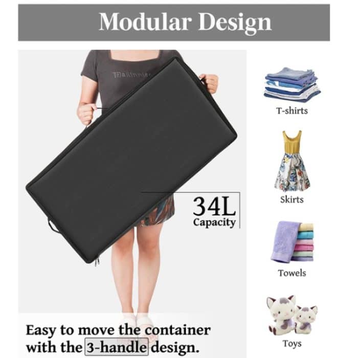 Zusammenklappbare Unterbett-Aufbewahrungsbehälter für Kleidung und Schuhe mit Rädern und Griffen, Oxford Cloth Cover Black 78x38x16cm, Transparent Cover Gray 78x38x16cm – Bild 3