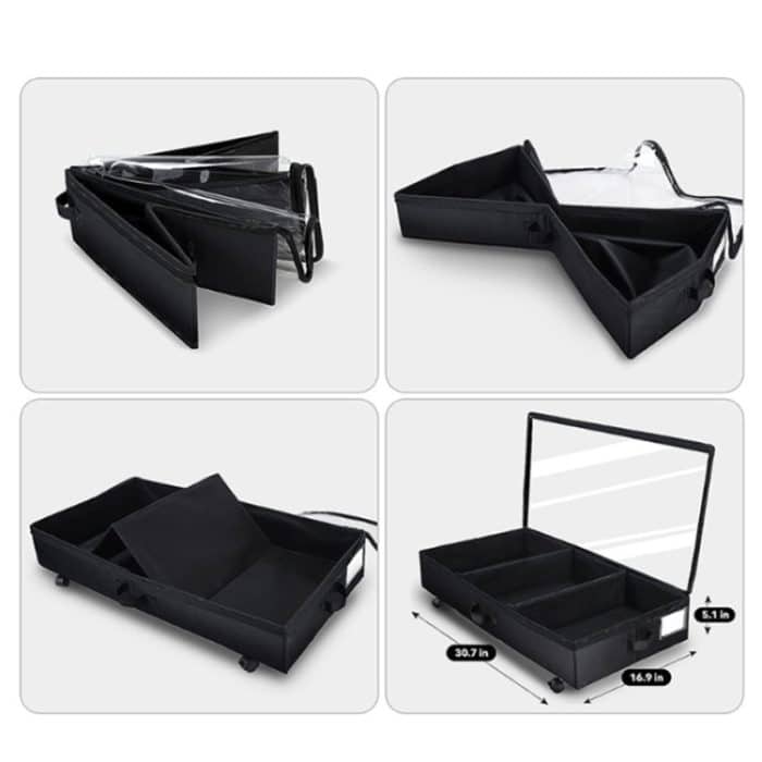 Zusammenklappbare Unterbett-Aufbewahrungsbehälter für Kleidung und Schuhe mit Rädern und Griffen, Oxford Cloth Cover Black 78x38x16cm, Transparent Cover Gray 78x38x16cm – Bild 6
