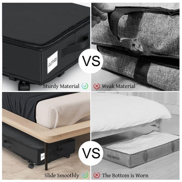 Zusammenklappbare Unterbett-Aufbewahrungsbehälter für Kleidung und Schuhe mit Rädern und Griffen, Oxford Cloth Cover Black 78x38x16cm, Transparent Cover Gray 78x38x16cm – Bild 7