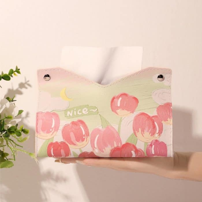 Ölbedruckte Leder-Taschentuchbox für Wohnzimmer, dekorative Taschentuch-Aufbewahrungstasche, Pink, Purple, Yellow, Blue Rose, Pink Rose, Yellow Sunflower – Bild 5