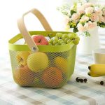 Mesh-Korb mit Holzgriff, Aufbewahrungskorb für Snacks und Obst, Square – Bild 2