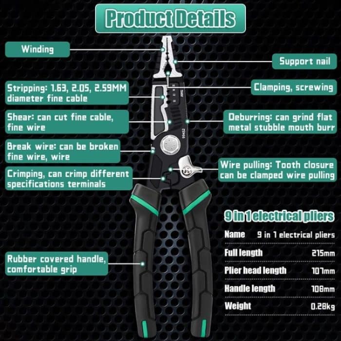TUOSEN 9-in-1-Multifunktions-Abisolierzange mit spitzem Kabelschneide- und Crimpwerkzeug – Bild 4