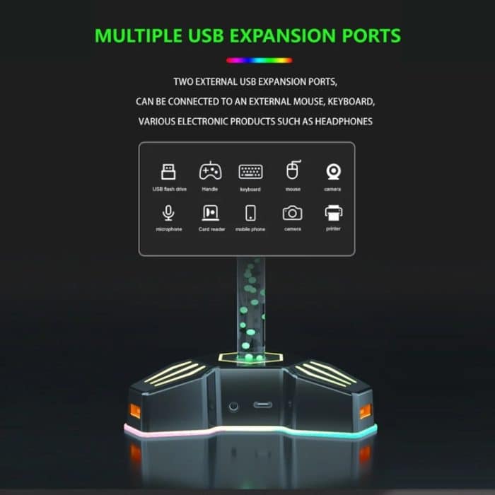 RGB-beleuchteter Kopfhörerständer mit Umgebungslicht, USB-Erweiterungsanschluss, Kopfhörer-Display-Halterung, Without 3.5mm Port, With 3.5mm Port – Bild 7