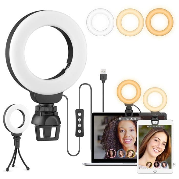 YRing48 4-Zoll 48LEDs Laptop-Kamera Videokonferenz Live Beauty Ring Fülllicht, Clip Set, Clip with Tripod – Bild 2