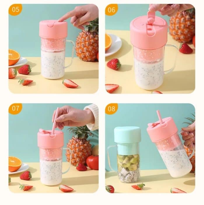 420 ml 6 Klingen Strohhalm Saftbecher USB-Aufladung Tragbare Fruchtsaftpresse Smoothie Maker – Bild 8