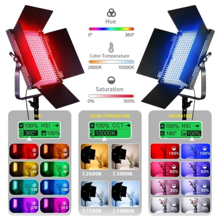 Pixel K80 RGB 45W 2600-10000K 552 LEDs Fotografie-Fülllicht-Panel-Lampe mit LCD-Display, US-Stecker, K80 RGB – Bild 6