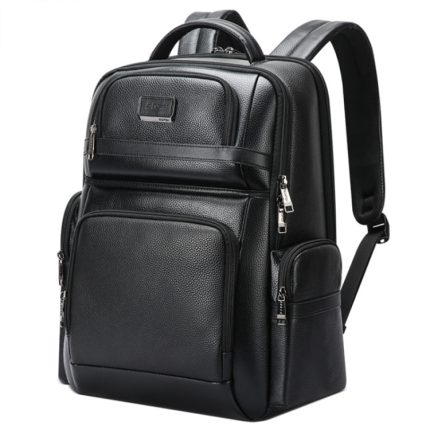 Bopai 61-123291 Laptop-Rucksack aus erstklassigem Rindsleder mit großem Fassungsvermögen und USB+Typ-C-Anschluss, Lychee Pattern, Falling Pattern