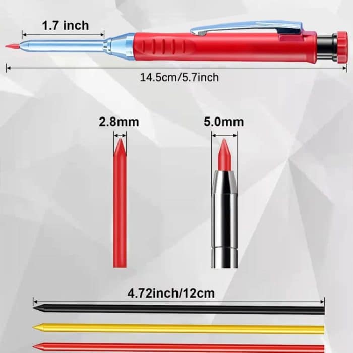 Metall-Langspitze, tiefes Loch, Holzbearbeitungsstift, schnell trocknender Marker, Black Pen, Red Pen, Yellow Pen, 6pcs White Lead Core, 2pcs Black+2pcs Red+2pcs Yellow Lead Core, 3pcs Black+3pcs Red+Lead Core, 6 Colors Lead Core – Bild 6