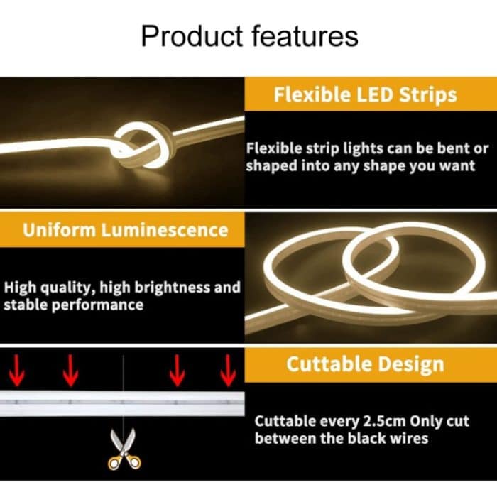 LIXINCORDA 2m 5V USB Touch Control LED-Lichtleiste Flexibler Neon-Silikon-Softstreifen, USB Touch Control (Pink), USB Touch Control (Warm White), USB Touch Control (Blue) – Bild 8