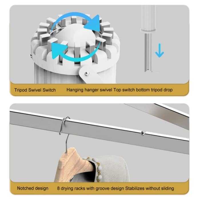Kostenlose Installation, Boden-Wäscheständer, Balkon, faltbar, Oktopus, zum Aufhängen, Wäscheleine, Wood Pole, Aluminum Pole – Bild 8