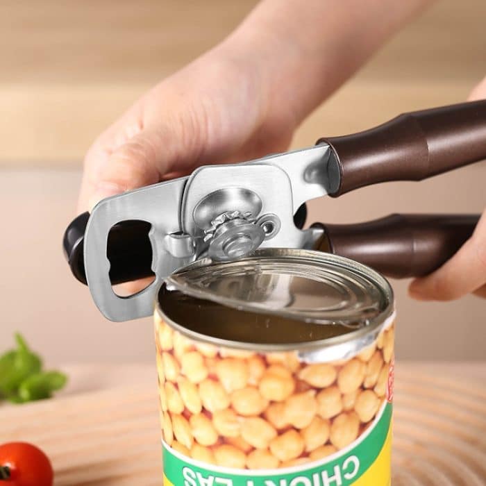 Edelstahl-Dosenöffner, multifunktionaler Flaschenöffner für die Küche, Aluminum Handle, Wood Handle – Bild 2