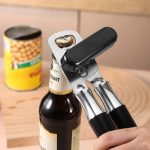 Edelstahl-Dosenöffner, multifunktionaler Flaschenöffner für die Küche, Aluminum Handle, Wood Handle – Bild 3
