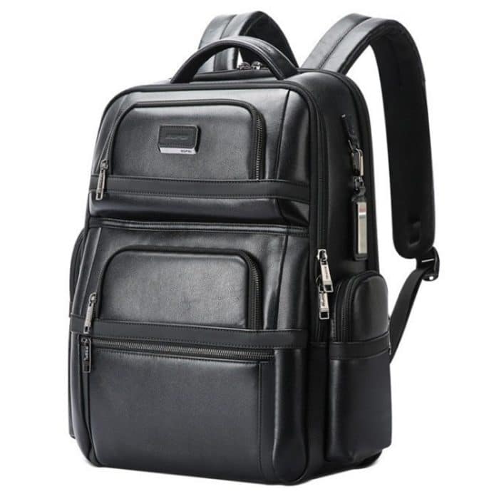TBD0604757301A.jpg Bopai 61-17311 Erstschichtiger Laptop-Rucksack aus Rindsleder mit großem Fassungsvermögen und USB+Typ-C-Anschluss, 61-17311 – Bild 1