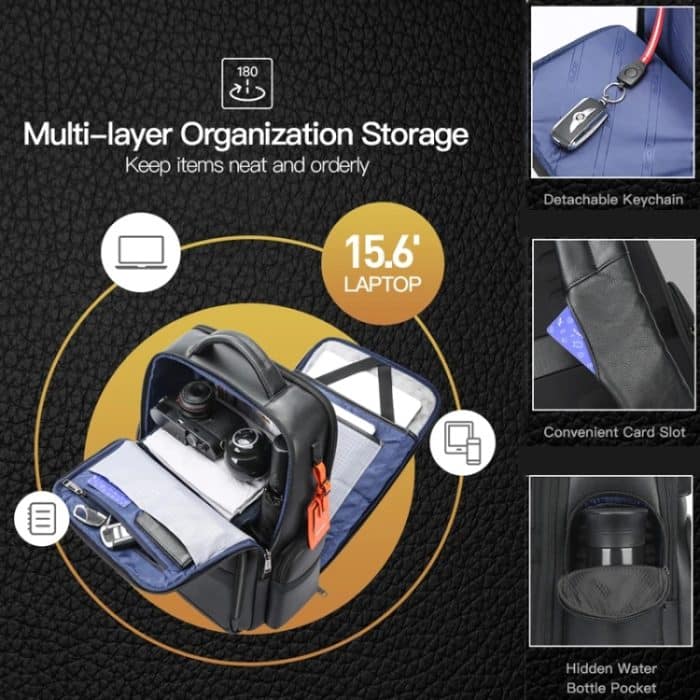 Bopai 61-17311 Erstschichtiger Laptop-Rucksack aus Rindsleder mit großem Fassungsvermögen und USB+Typ-C-Anschluss, 61-17311 – Bild 4