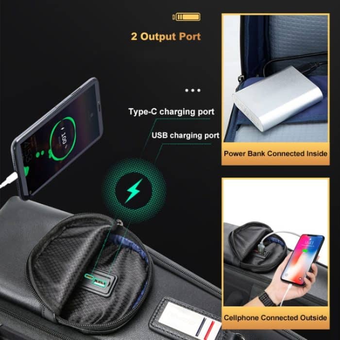 Bopai 61-17311 Erstschichtiger Laptop-Rucksack aus Rindsleder mit großem Fassungsvermögen und USB+Typ-C-Anschluss, 61-17311 – Bild 5