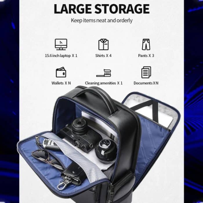 Bopai 61-98611 Wasserdichter First-Layer-Laptop-Rucksack aus Rindsleder mit großem Fassungsvermögen und USB+Typ-C-Anschluss, 61-98611 – Bild 4