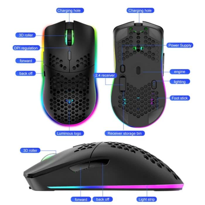 XUNSVFOX XYH80 Hohlloch wiederaufladbare kabellose Gaming-Maus RGB-Licht Computer-Büro-Maus, XYH80 – Bild 4