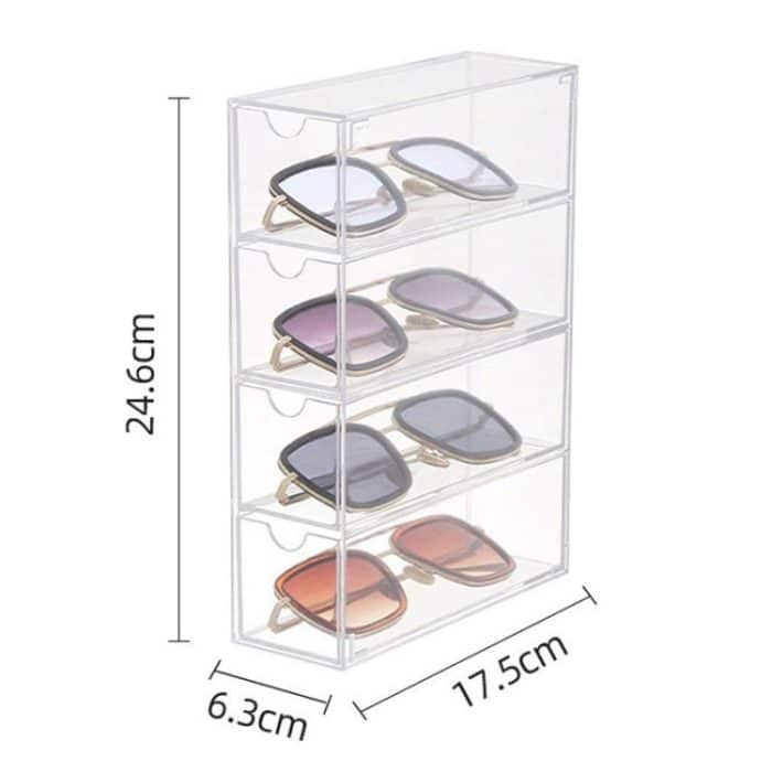 4-lagige stapelbare Schreibtisch-Brillenvitrine aus Acryl, staubdichte Schubladen-Aufbewahrungsbox – Bild 2