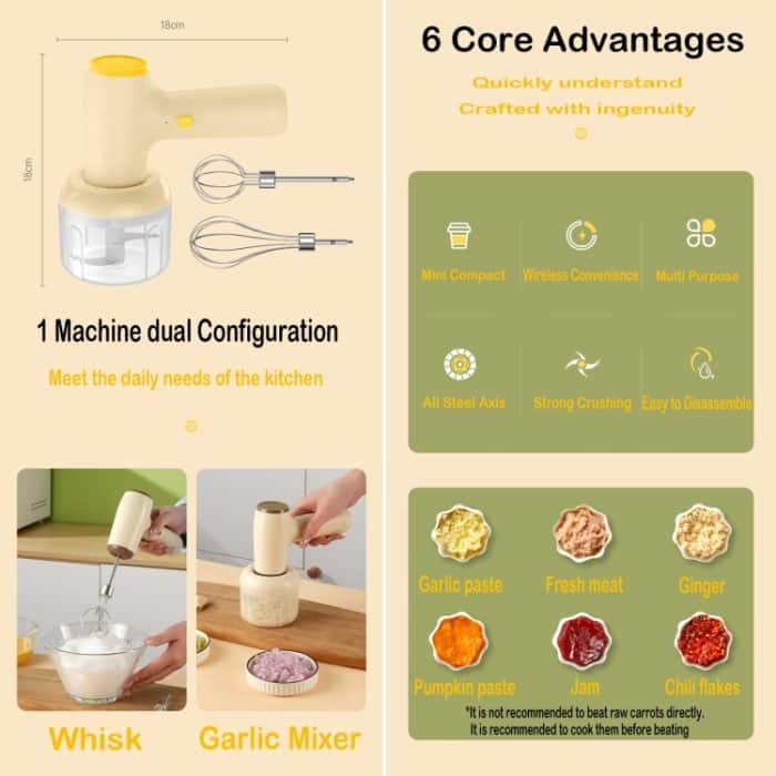 2 in 1 Tragbarer kabelloser Knoblauchzerkleinerer Eierschläger Mixer Kochmaschine – Bild 3