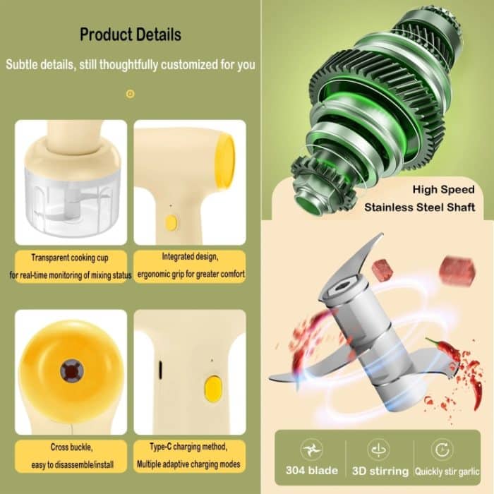 2 in 1 Tragbarer kabelloser Knoblauchzerkleinerer Eierschläger Mixer Kochmaschine – Bild 4