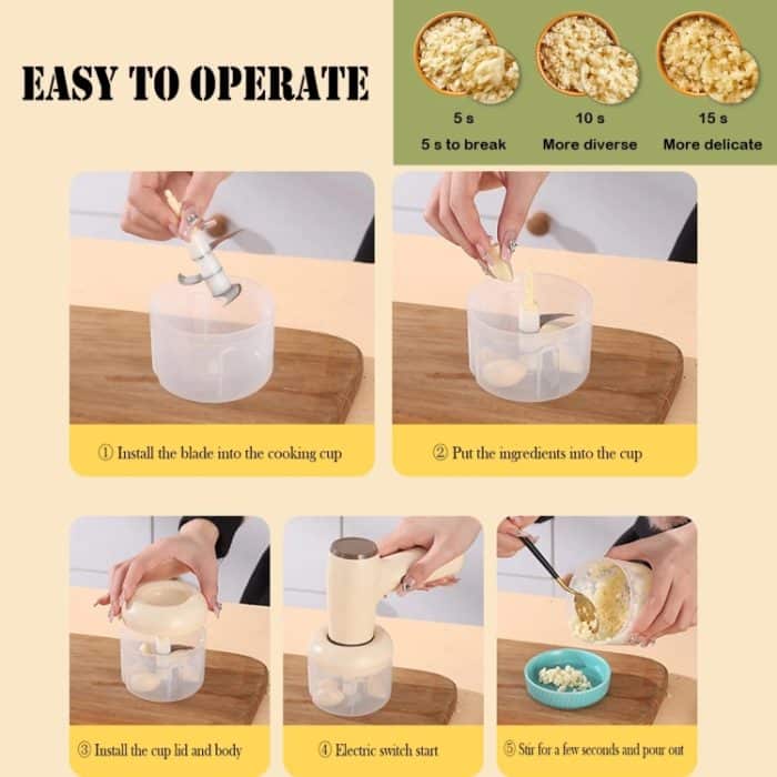 2 in 1 Tragbarer kabelloser Knoblauchzerkleinerer Eierschläger Mixer Kochmaschine – Bild 7