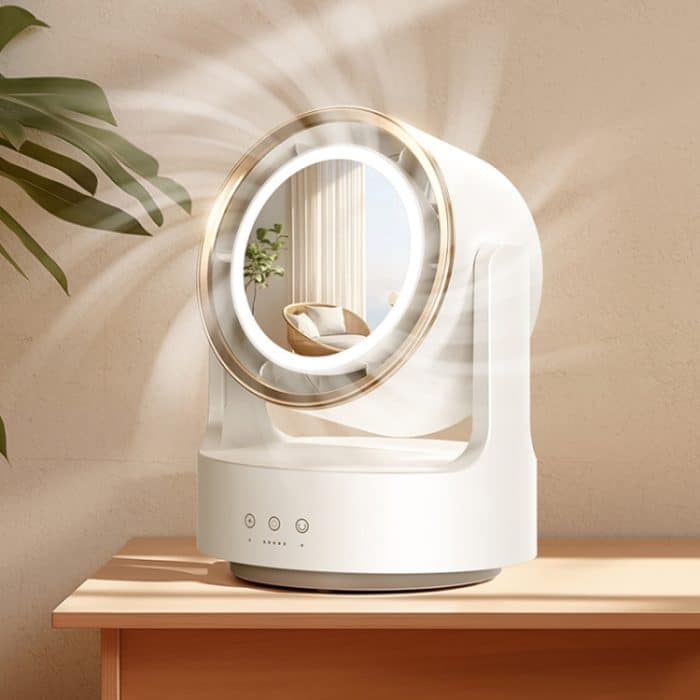 3-in-1-Multifunktions-Desktop-Ventilator mit LED-Licht-Kosmetikspiegel, USB Plug Non-Oscillating, Rechargeable Oscillating – Bild 2
