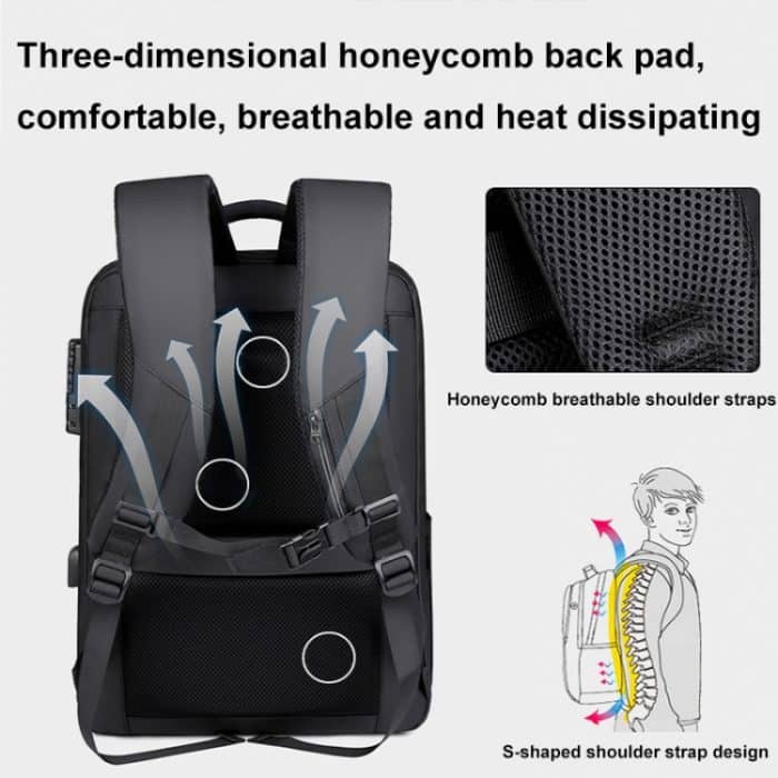 Wasserdichter Laptop-Rucksack mit Passwortsperre und großem Fassungsvermögen und USB-Anschluss, 17 inch – Bild 6