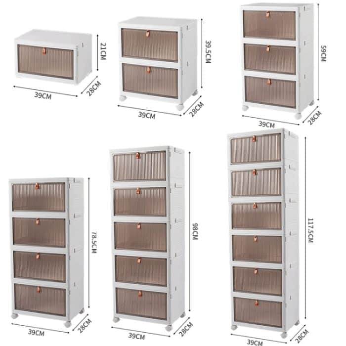 Stapelbare Aufbewahrungsbehälter aus Kunststoff mit Rädern und magnetischer Tür für Snacks, Kleidung, Küchenbedarf, Schuhe, 1-Tier, 2-Tier, 3-Tier, 4-Tier, 5-Tier, 6-Tier – Bild 8